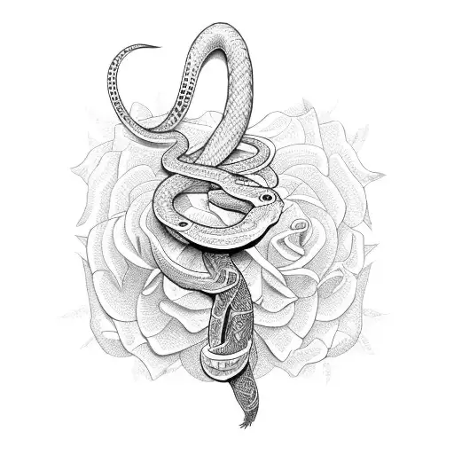 Snake Wrapped Around A Knife With Flowers