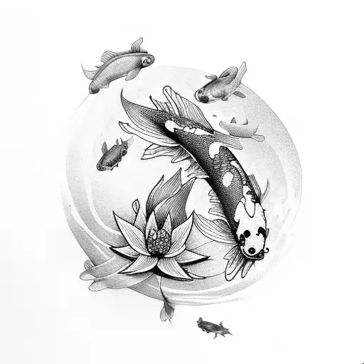 Koi Fish And Spiderlily