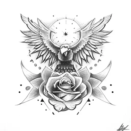 Eagle With Tribal And Roses