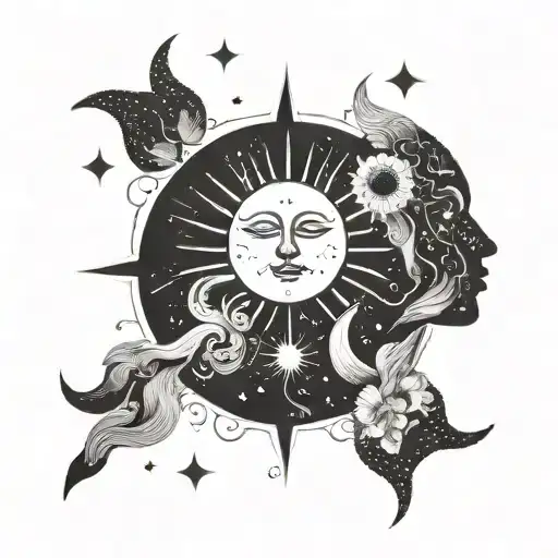 Abstract Sun And Moon Design With Nude Female Silhouettes