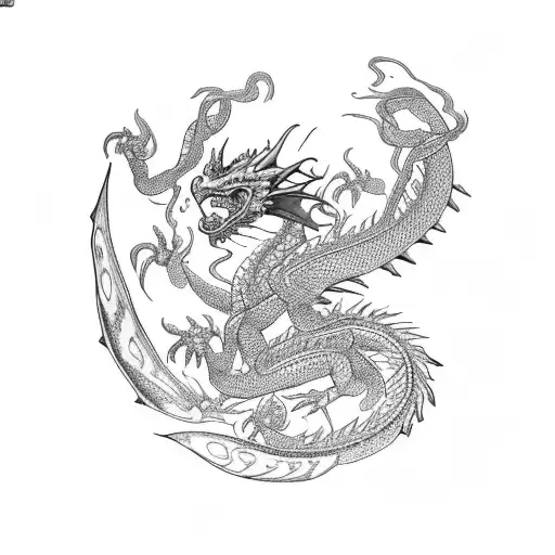 Dragon And Red Flower