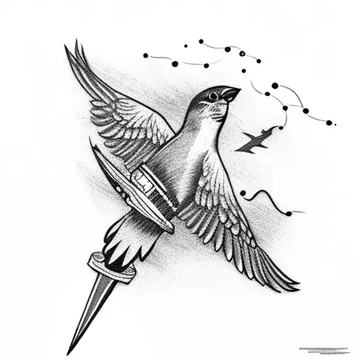 A Flying Sparrow With A Lightning Bolt In The Background