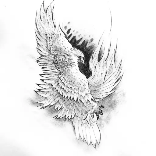 Eagle Flying With An Owl And Phoenix