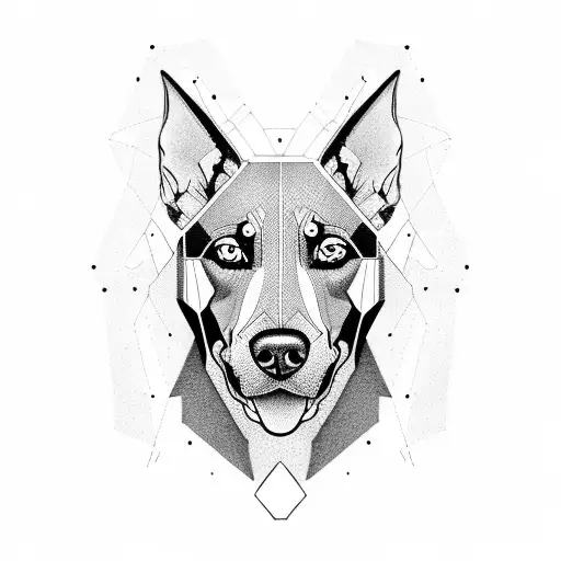 Doberman And Husky Face With Geometric Sketch
