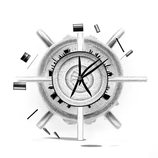 American Flag With 9Mm Bullets Laying Around And A Broken Clock With Gears Showing