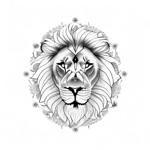 Lion With A Sunflower Above And A Clock