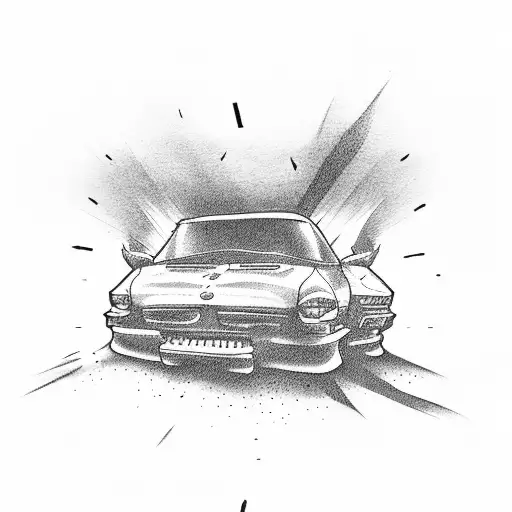 Car Driving Down Road In Apocalypse With Gas Station