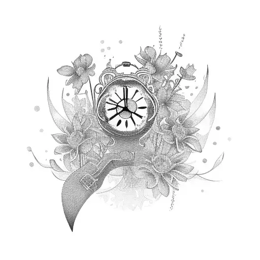 Floral With Guitar Mask And Clocks