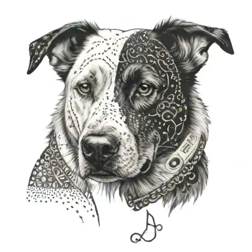 A Portrait Of A Dog Named Albert With Musical Symbols Intertwined In The Design