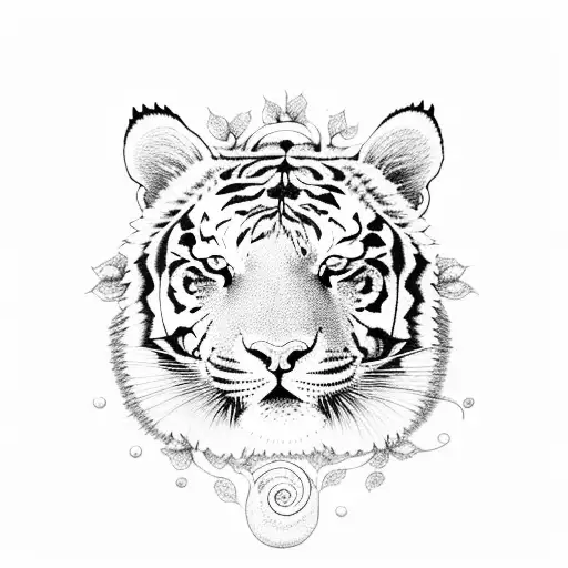 Tiger And Snake With Flowers And 444