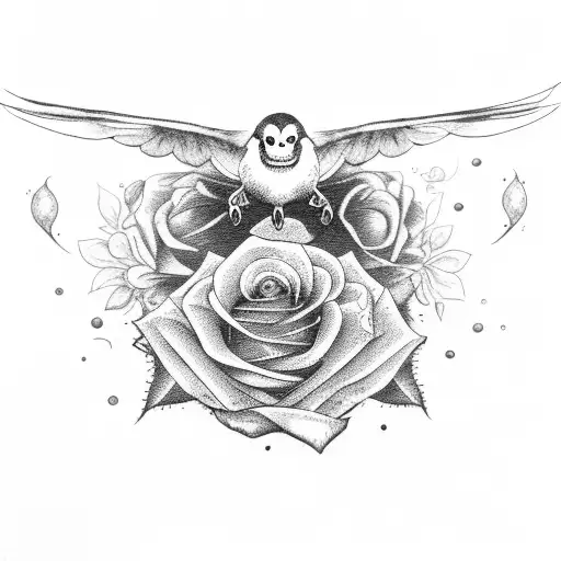 Flying Sparrow With A Rose