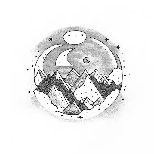 Mountains With A Moon And Stars
