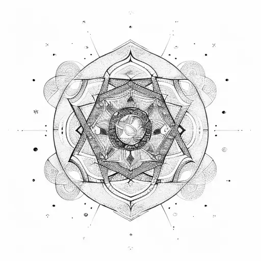 A Geometric Mandala Design Incorporating Elements Of All Three Zodiac Signs In A Symmetrical Pattern