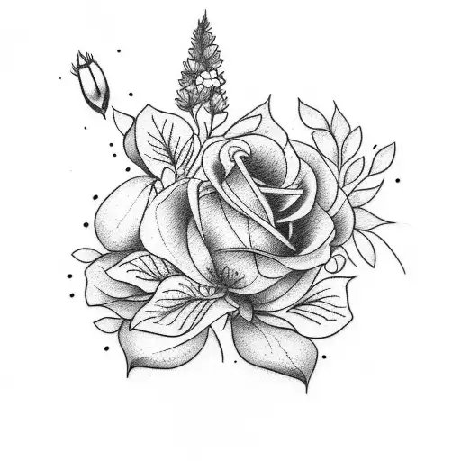 Small Tattoo Bouquet With July And August Birth Flowers