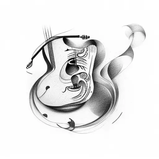 Create A Tattoo Design Inspired By The Strings Of A Guitar Weaving Through A Stack Of Books