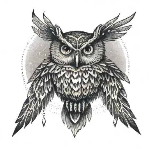 Owl With Open Wings And Thunder In The Background