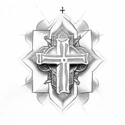 Christian Cross With Religious Design And Fair Over Fear Written