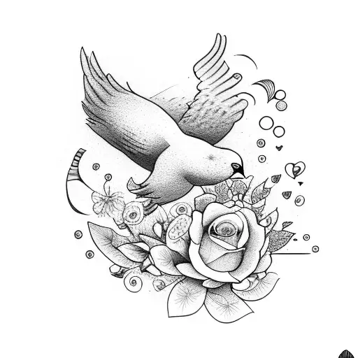 Baby Heartbeat With Flowers And Bird Flying Away