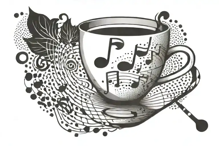 A Geometric Coffee Cup With Musical Notes Flowing Out Of It