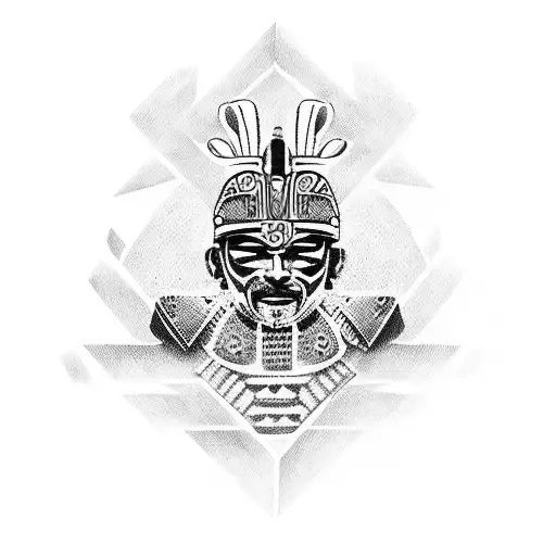 Aztec Warrior With Tribal Outline