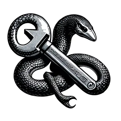 A Pipe Fitter's Wrench Intertwined With A Snake