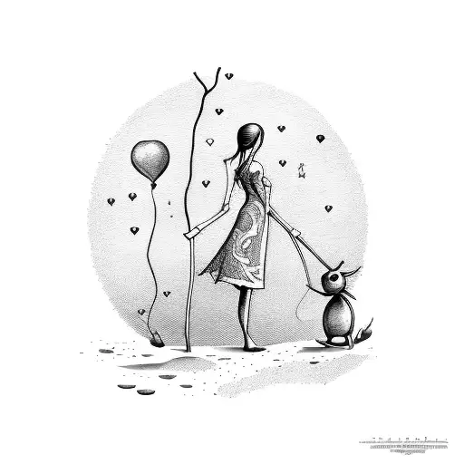 A Stickman In Love With Stick Woman Holding A Red Ballon