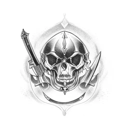 Revolver Pistol With A Dagger Behind It