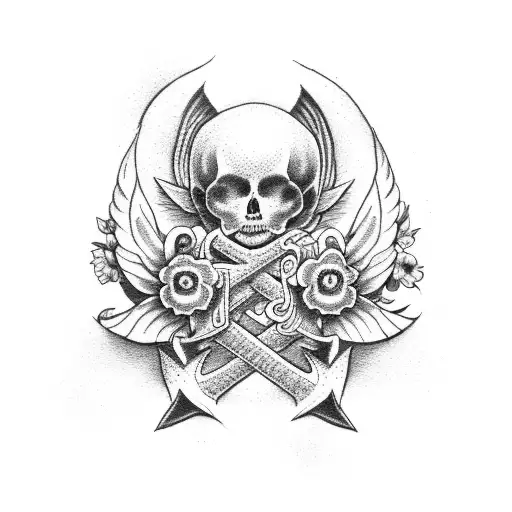 Angel And Flowers In Shape Of Anchor