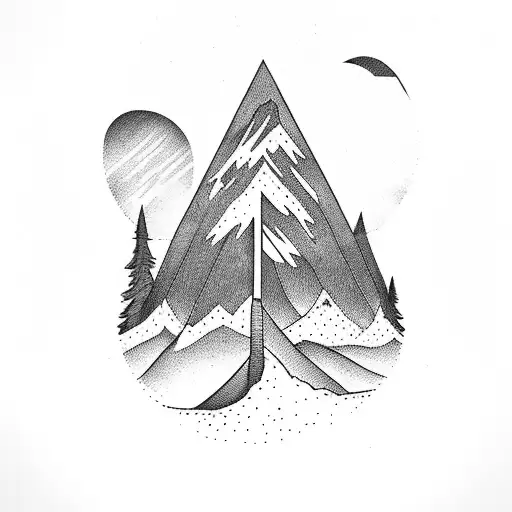 Mountain With Tree And Line