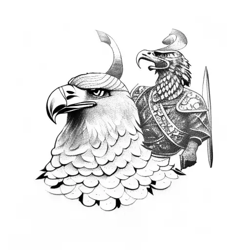 A Tired Viking Warrior With A Fierce Eagle Resting On His Shoulder