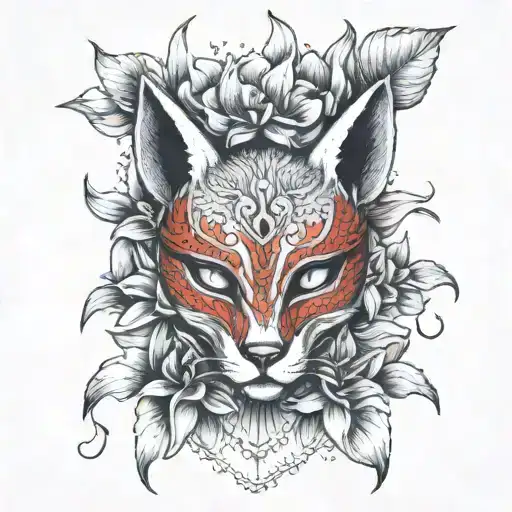Kitsune Mask With Floral Red Spider Lillys Filler