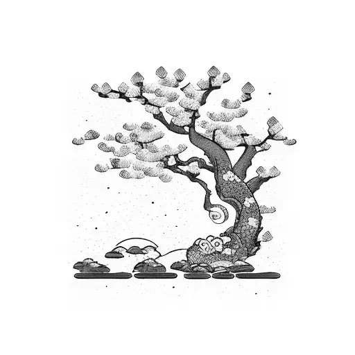 Samurai Sleeping Under Cherry Blossom Tree Overlooking A Koi Pond