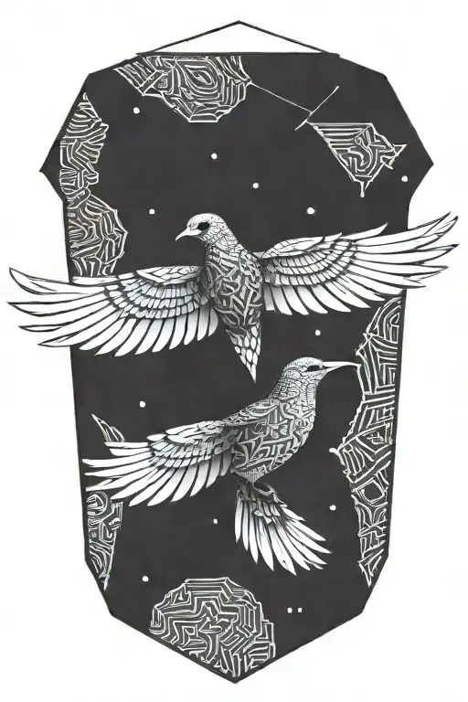 Interlocking Geometric Shapes Forming A Celestial Bird Silhouette