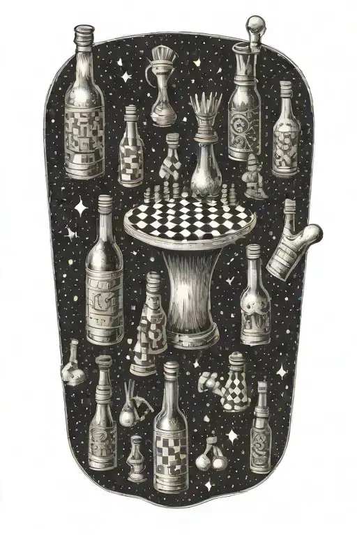 A Constellation Of Beer Bottles And Chess Pieces Forming A Unique Pattern