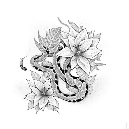Flowers And Leaves With A Snake