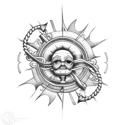 A Ship Anchor With Rope Around A Sun