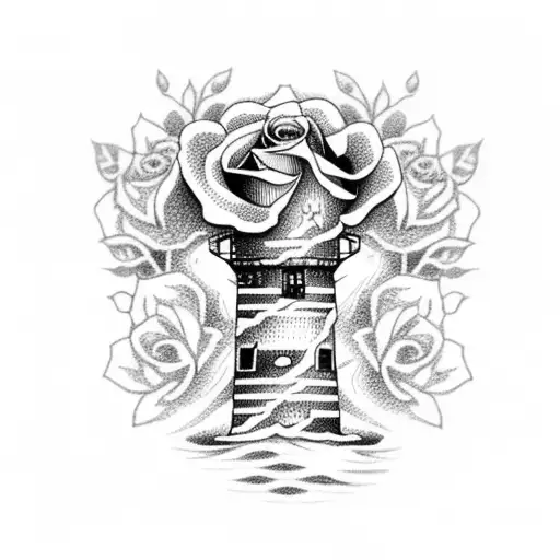 Lighthouse With Roses At The Base