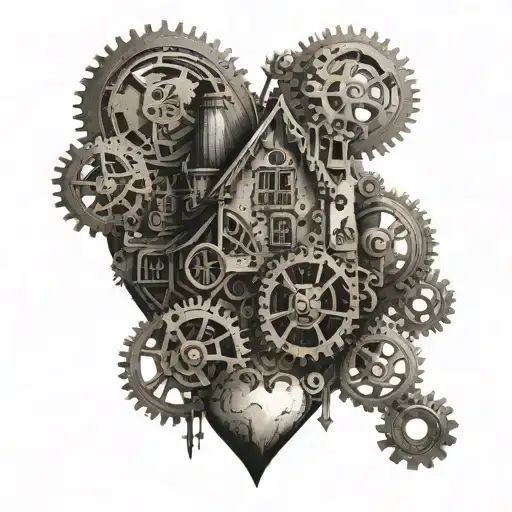 A Gothic House With A Love Heart Inside It That Is Made From Cogs And Gears