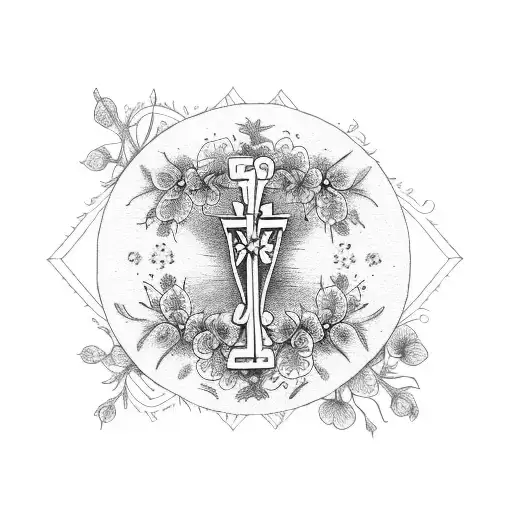 An Intricate Hourglass With A Cross And Wildflowers Growing Out Of It