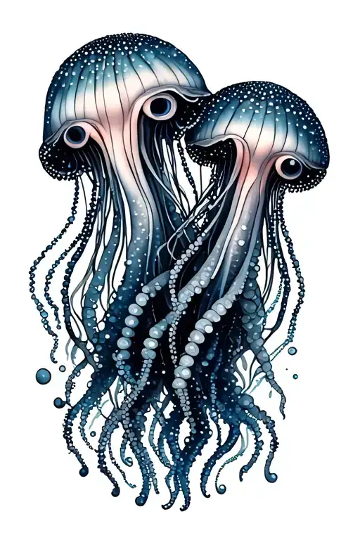 Two Whimsical Jellyfish With Unique Beaded Thin Tentacles