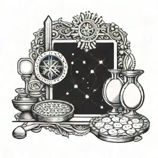 A Mystical Tarot Card Design Featuring A Makeup Palette As One Of The Symbols