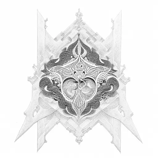Create A Black And White Tattoo Featuring Intricate Dotwork Designs Inspired By Gothic Architecture