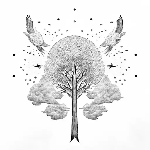 Tree Of Life With Flying Birds