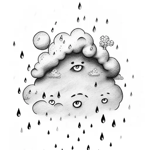 Sad Cloud With Rain And Eyelashes