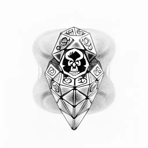 Skull With A 20 Sided Dice In His Mouth