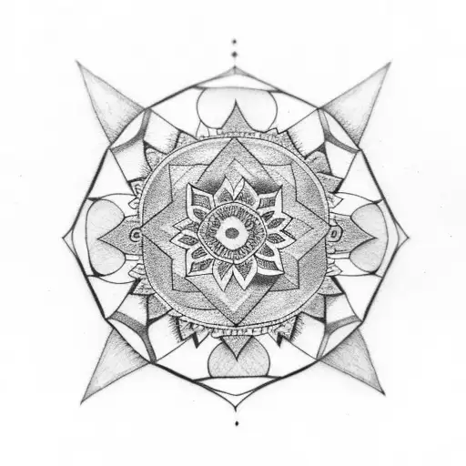 Mandala Geometric Pattern With A Small Skull