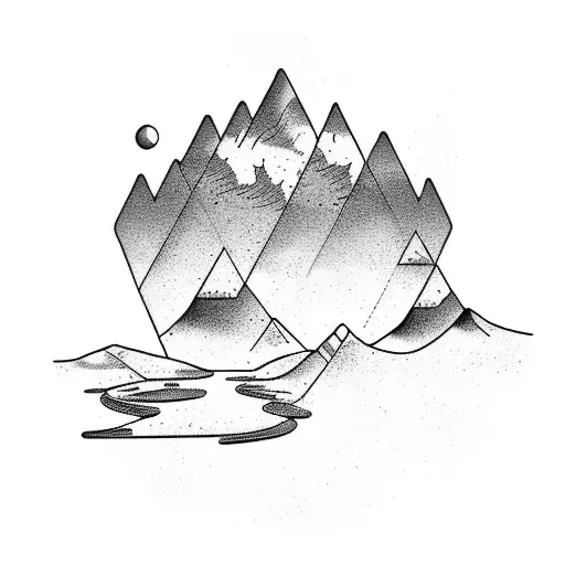 A Tattoo Of A Mountain Range With A Beach Scene In The Background