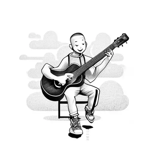 Young Happy Monk Playing The Guitar Sitting On A Chair