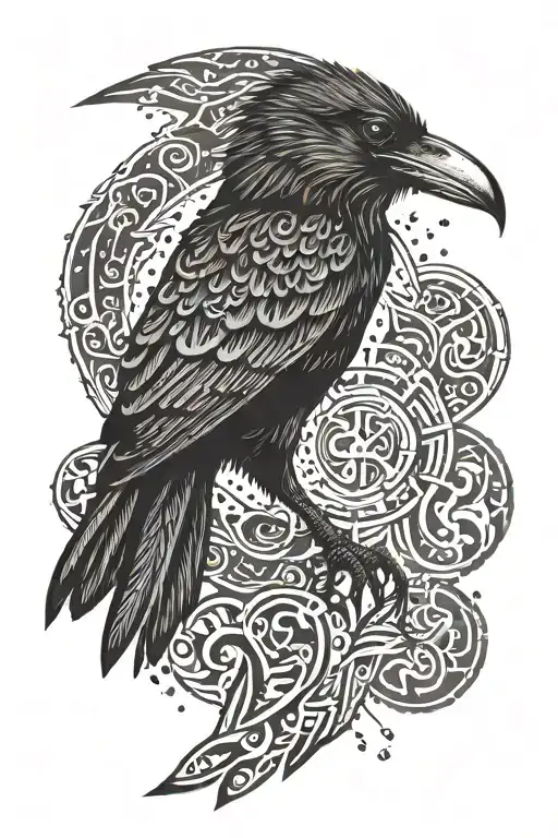 Nordic Runes Crow Flying
