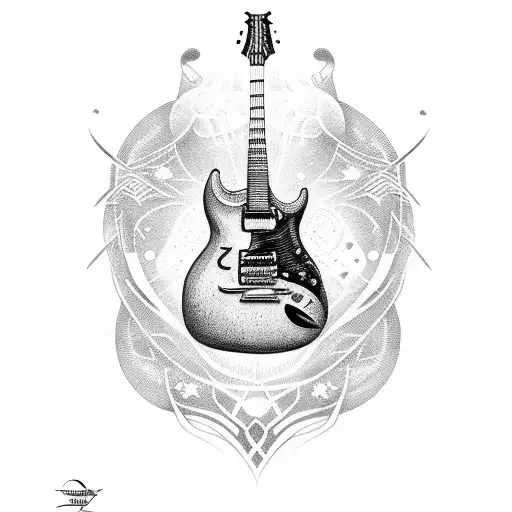 Dotwork Tattoo Of A Guitar With A Hidden Tragically Hip Logo